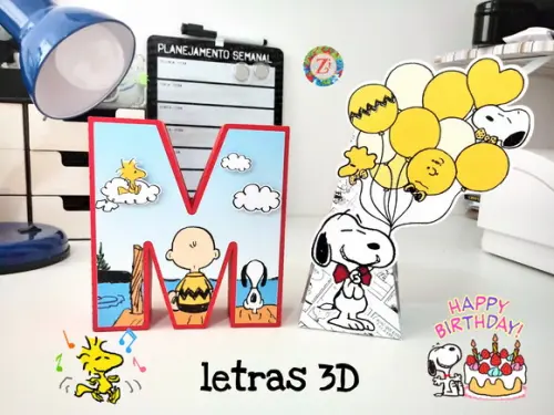 Letras e Numero 3d (quadrada)- Tema Snoopy