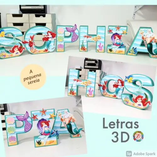 Letras e Números 3D - Tema A PEQUENA SEREIA