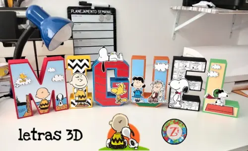 Letras e Numero 3d (quadrada)- Tema Snoopy
