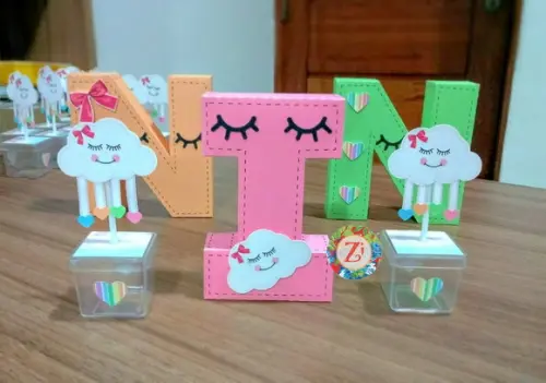 Letras e Números 3D - Tema CHUVA DE AMOR