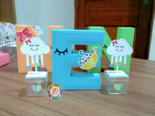 Letras e Números 3D - Tema CHUVA DE AMOR
