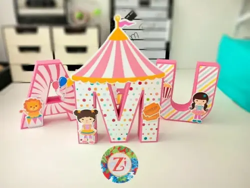 Letras e Números 3D - Tema CIRCO ROSA