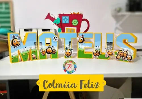 Letras e Números 3D - tema COLMÉIA FELIZ