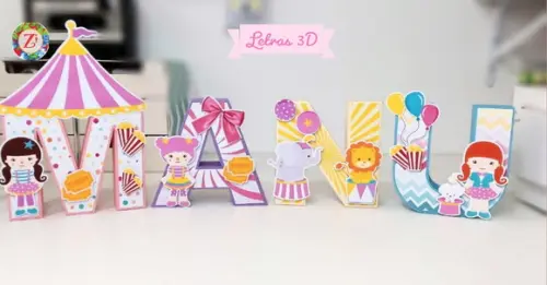 Letras e Números 3D - Tema CIRCO ROSA (CANDY)