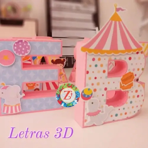 Letras e Números 3D - Tema CIRCO ROSA