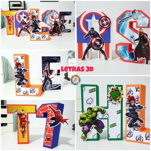 Letras e Números 3D - tema VINGADORES
