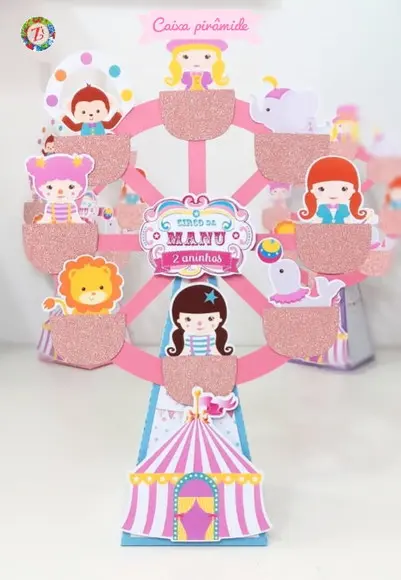Roda Gigante (caixa pirâmide) - tema CIRCO ROSA
