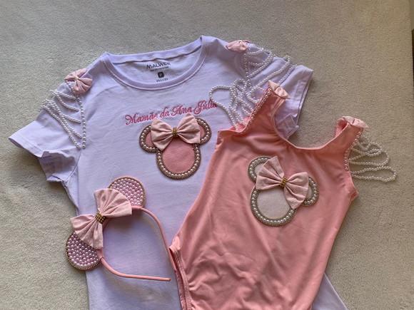 Blusa Personalizada Minnie Rosa Mãe e Filha