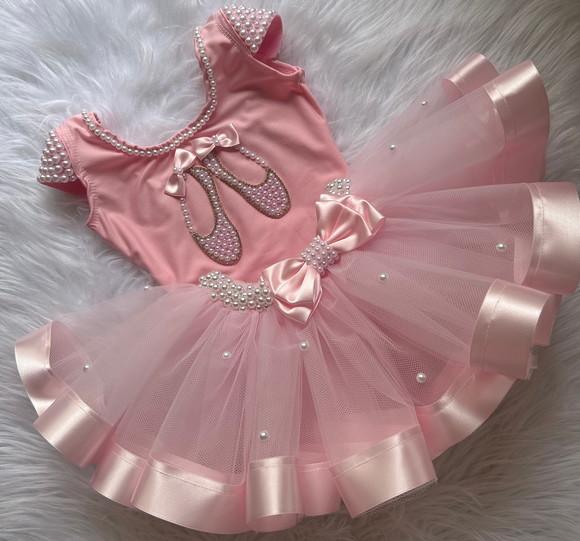 Fantasia Bailarina Infantil Menina Rosa Pérolas