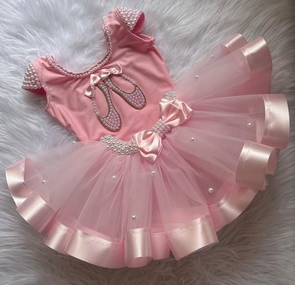 Fantasia Bailarina Infantil Menina Rosa Pérolas