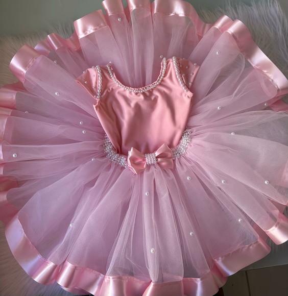 Figurino Bailarina Festa Balé Ballet Fantasia Tutu Rosa
