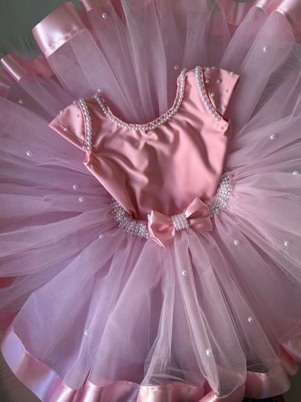 Figurino Bailarina Festa Balé Ballet Fantasia Tutu Rosa