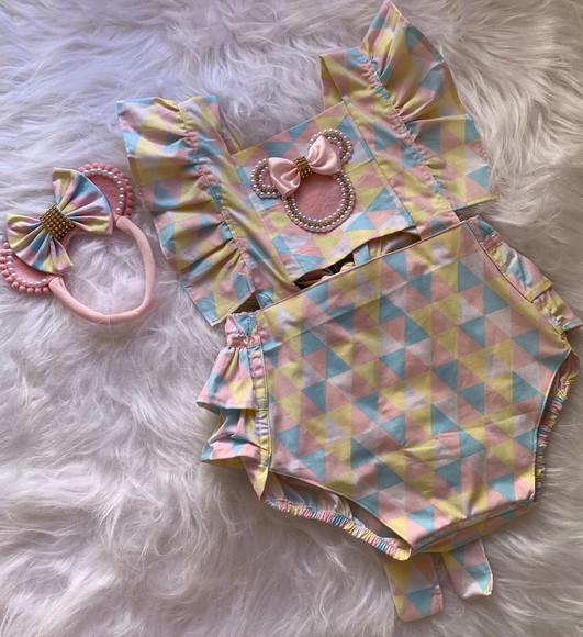Romper Minnie Rosa Saia de Tutu Jardineira Minnie
