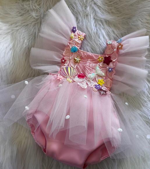Romper Sereia Rosa Fundo do Mar