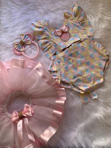 Romper Minnie Rosa Saia de Tutu Jardineira Minnie