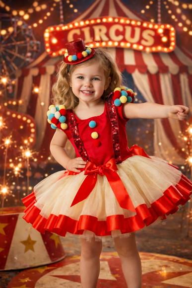 Vestido Fantasia Circo Vermelho Luxo Palhacinha Pompons Luxo