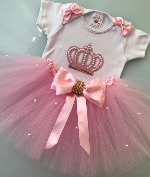 Vestido Realeza Coroa Rosa Bebe