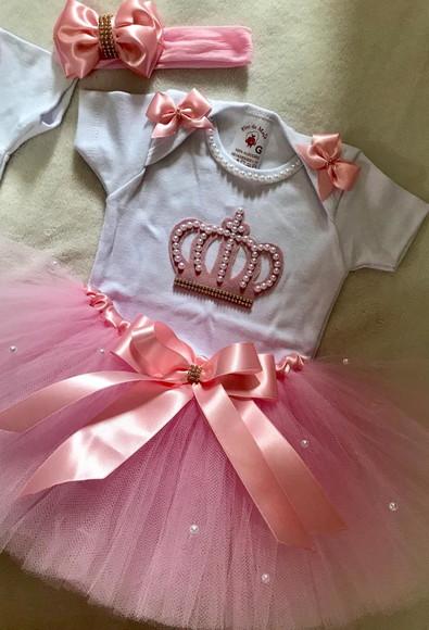 Vestido Realeza Coroa Rosa Bebe