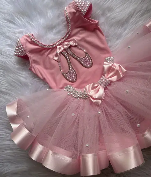 Fantasia Bailarina Infantil Menina Rosa Pérolas