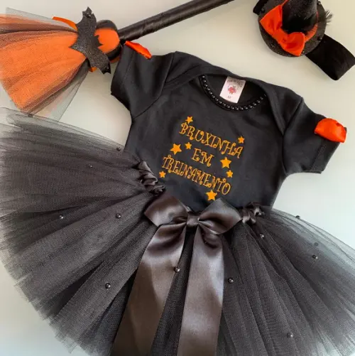 Fantasia de Bruxinha Halloween Laranja Menina