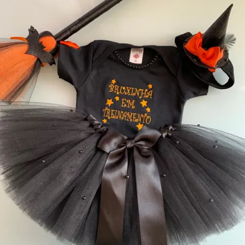 Fantasia de Bruxinha Halloween Laranja Menina