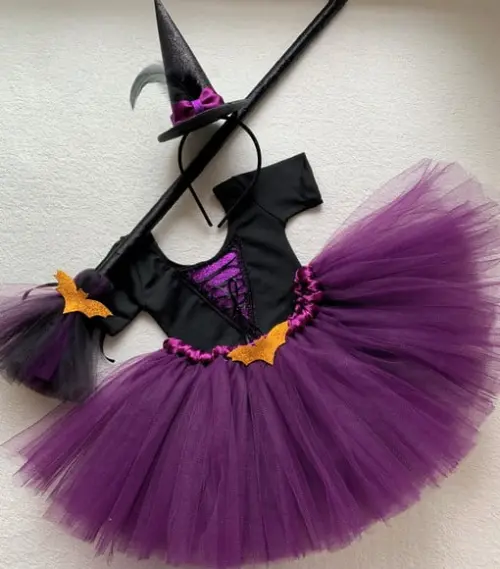 Fantasia Halloween Bruxinha Intantil Vassoura de Bruxa