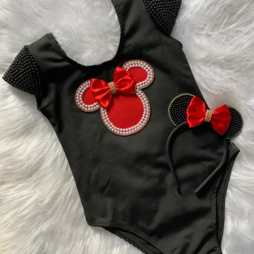 Fantasia Minnie Vermelha e Preto Body e Arco de Orelhinhas