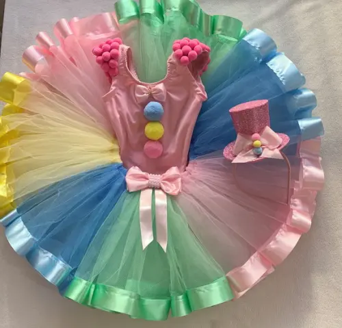 Fantasia Palhacinha Rosa Circo Colorido Infantil