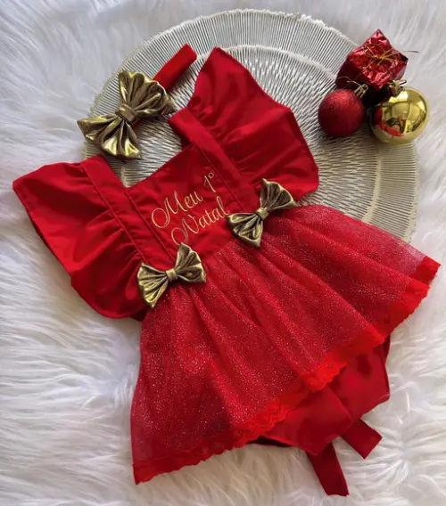 Jardineira Natal Infantil Meu Primeiro Natal