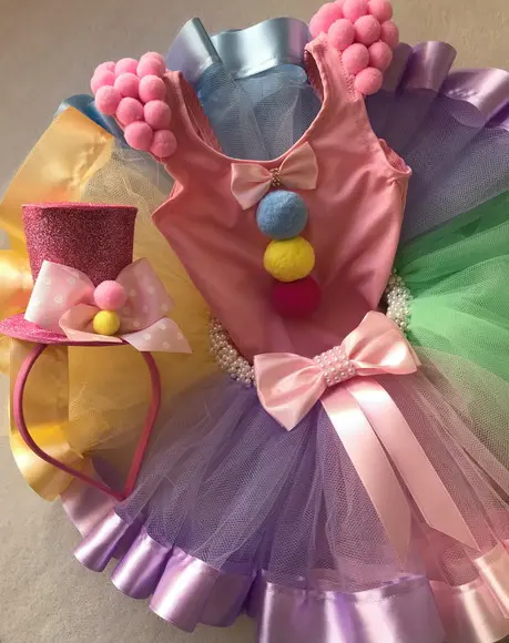 Palhacinha Circo Fantasia Menina Roupa de Circo Rosa