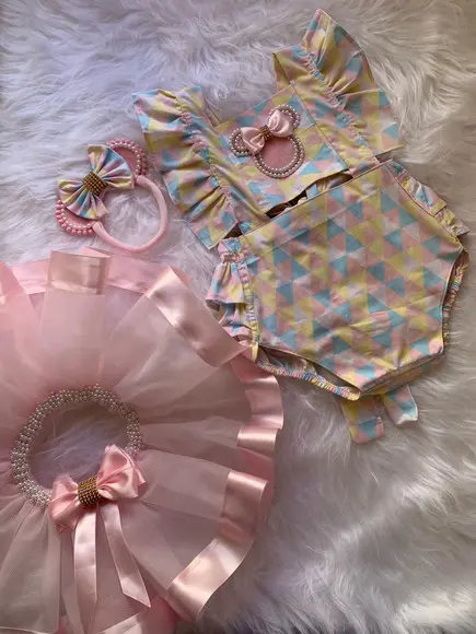 Romper Minnie Rosa Saia de Tutu Jardineira Minnie