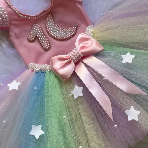 Vestido com Estrelas e Lua Infantil Menina