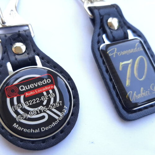 200 Chaveiros Couro com Chapinha Resinada