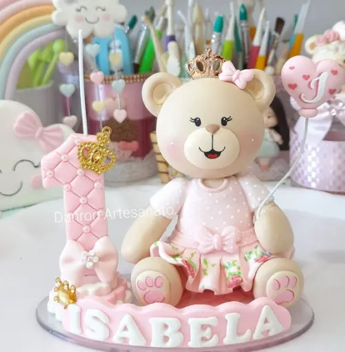 Topo de Bolo Ursa Princesa