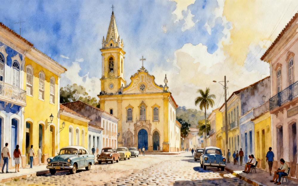 Quadro Paisagem Cidade Histórica Aquarela - Decoração 14