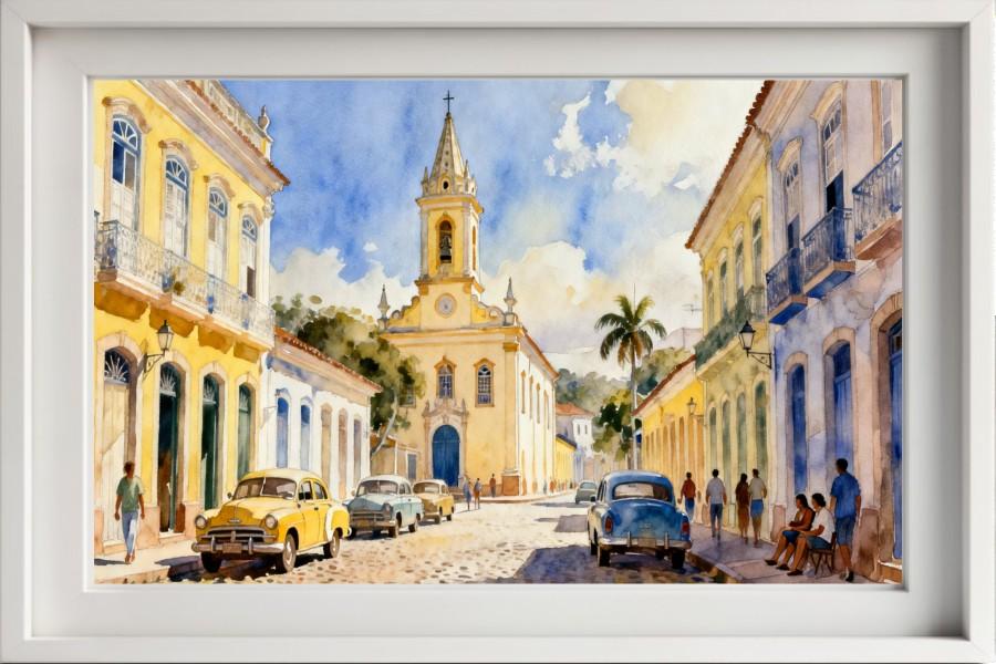 Quadro Paisagem Cidade Histórica Aquarela - Decoração 15