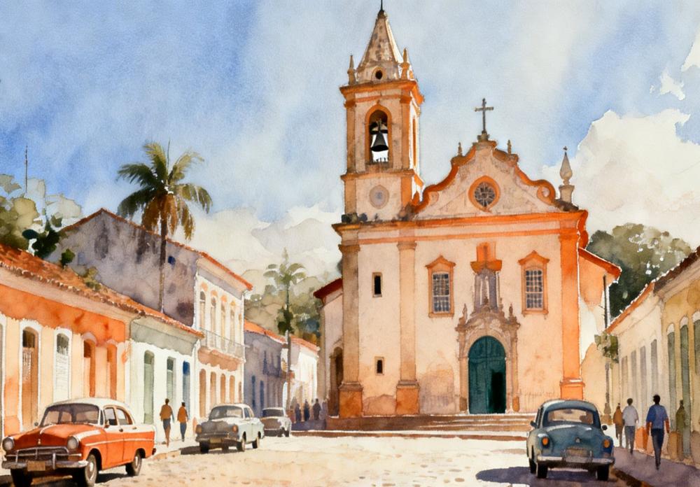 Quadro Paisagem Cidade Histórica Aquarela - Decoração 19