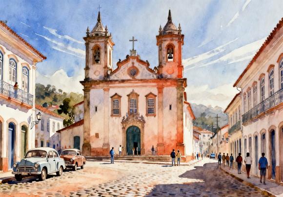 Kit 2 Quadros Aquarela Cidades Históricas- Frete Único 21-22