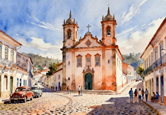 Kit 2 Quadros Aquarela Cidades Históricas- Frete Único 23-24