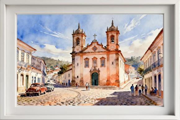 Kit 2 Quadros Aquarela Cidades Históricas- Frete Único 23-24