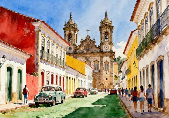 Kit 2 Quadros Aquarela Cidades Históricas- Frete Único 27-28