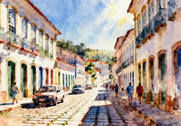 Kit 2 Quadros Aquarela Ouro Preto Mg - Frete Único 5-6