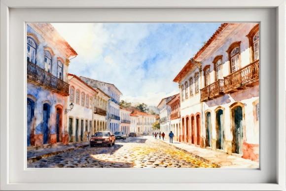 Kit 2 Quadros Aquarela Ouro Preto Mg - Frete Único 7-8