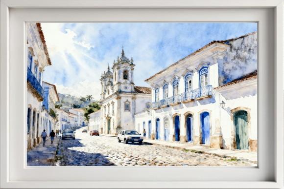 Kit 2 Quadros Aquarela Ouro Preto Mg - Frete Único 7-8