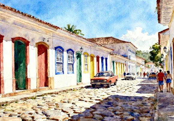 Kit 2 Quadros Aquarela Parati Rj - Frete Único 3-4