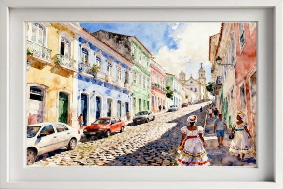 Kit 2 Quadros Aquarela Salvador Ba - Frete Único 1-2