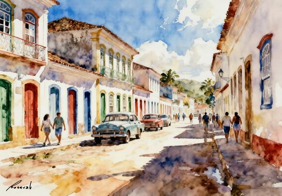 Kit 2 Quadros Aquarela Tiradentes Mg - Frete Único 3-4