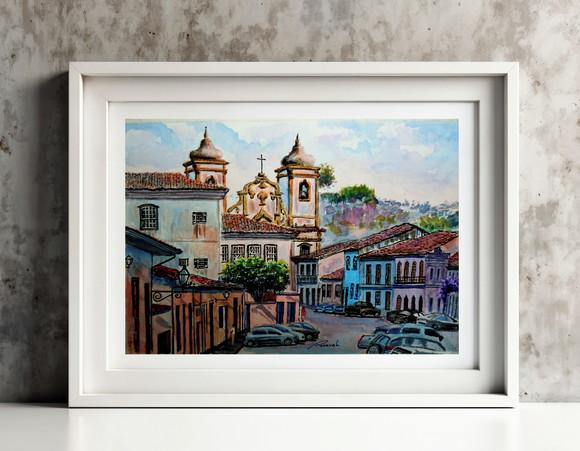 Paisagem de Ouro Preto Aquarela - Decoração Sala, Escrit. 01