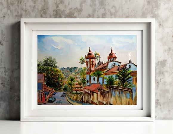 Paisagem de S J Del Rei Aquarela - Decoração Sala, Escrit 01