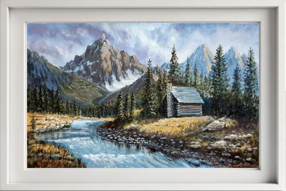 Pintura Acrílica Sobre Tela - Paisagem, Montanhas, Rio.
